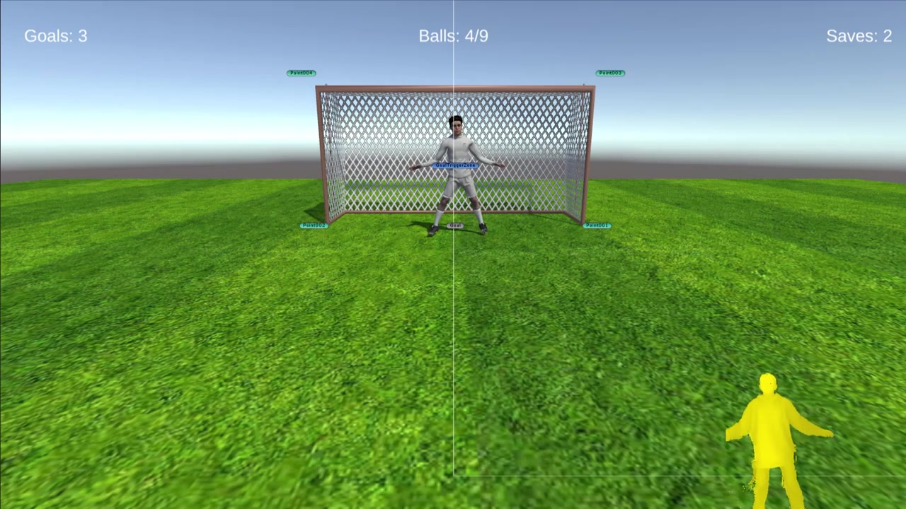 Project Keeper during gameplay, showing counters for goals, remaining balls, and saves