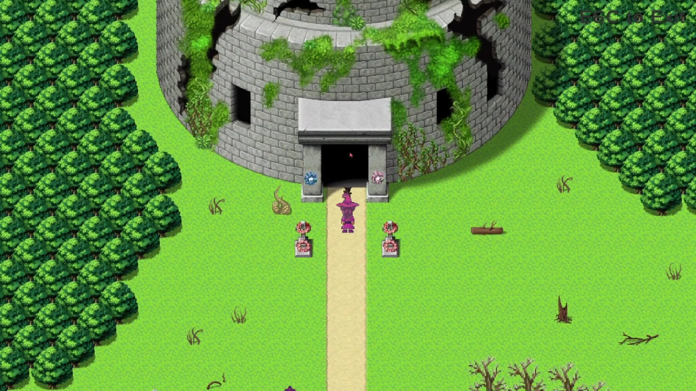 Willow and Marbles approaching the stone castle entrance