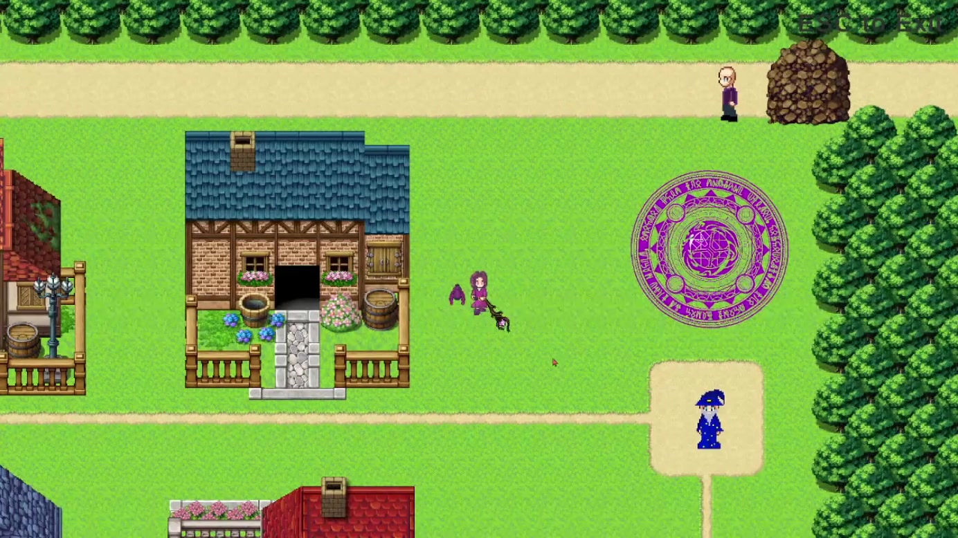 Willow and her familiar in the village in Lost Marbles