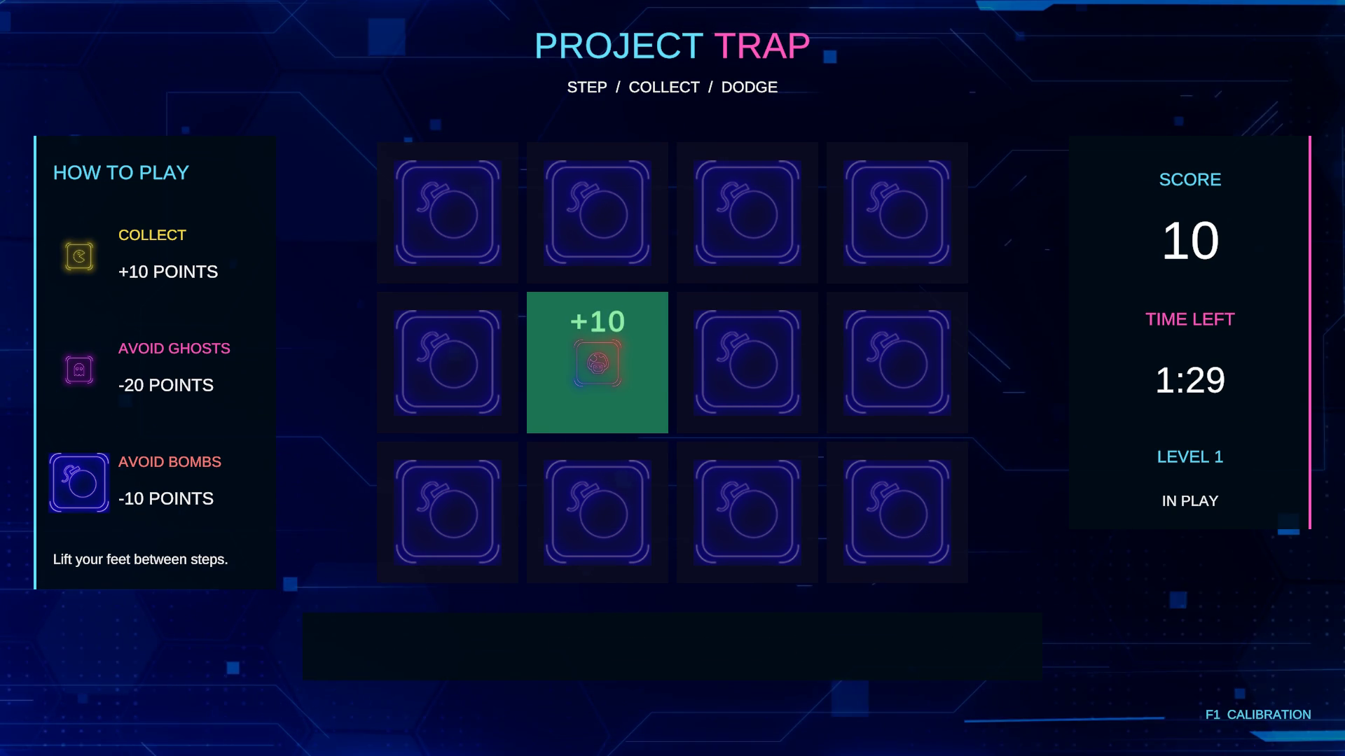 Project Trap collected tile showing green plus-ten feedback