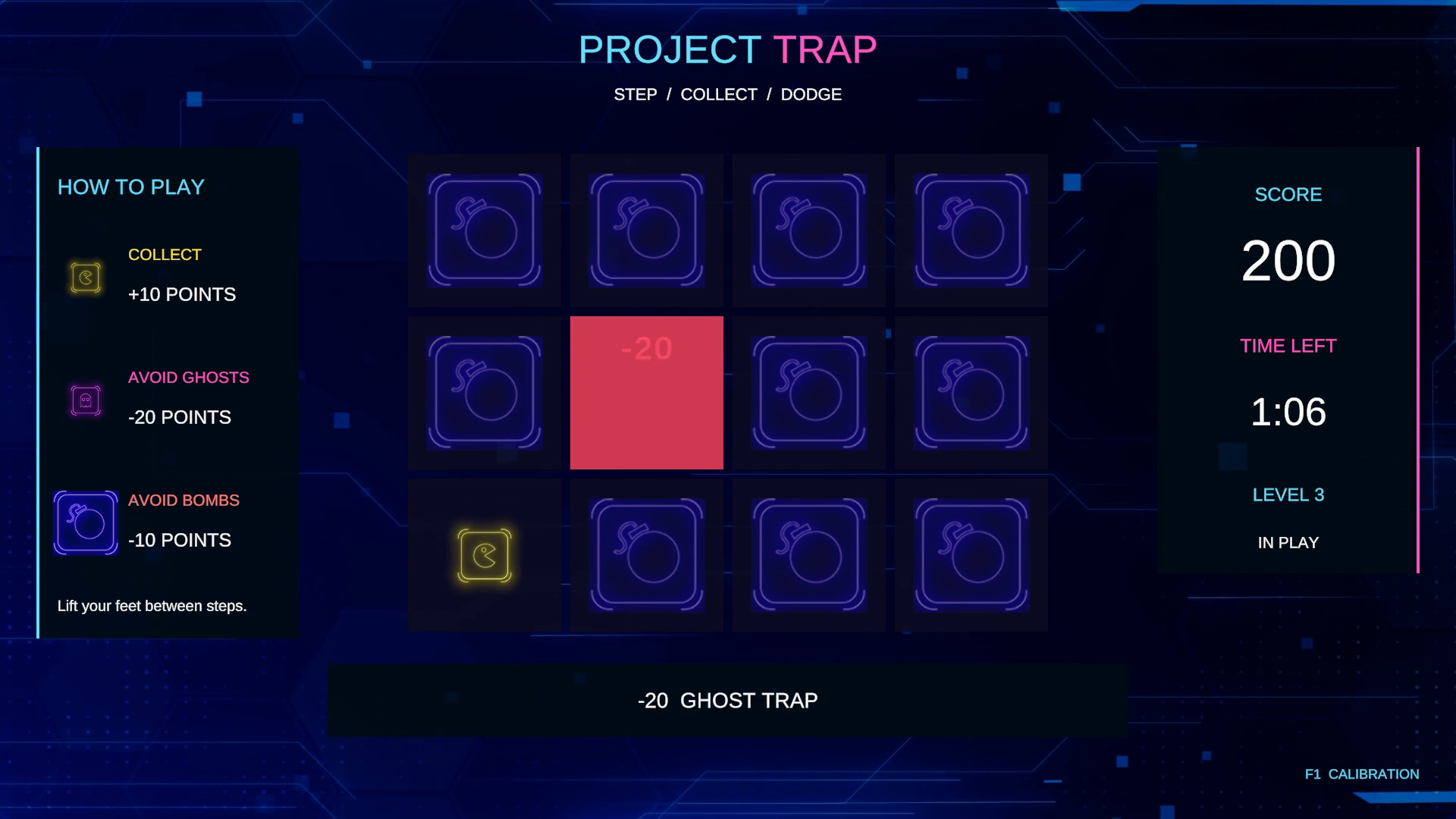 Project Trap ghost hit showing red minus-twenty feedback